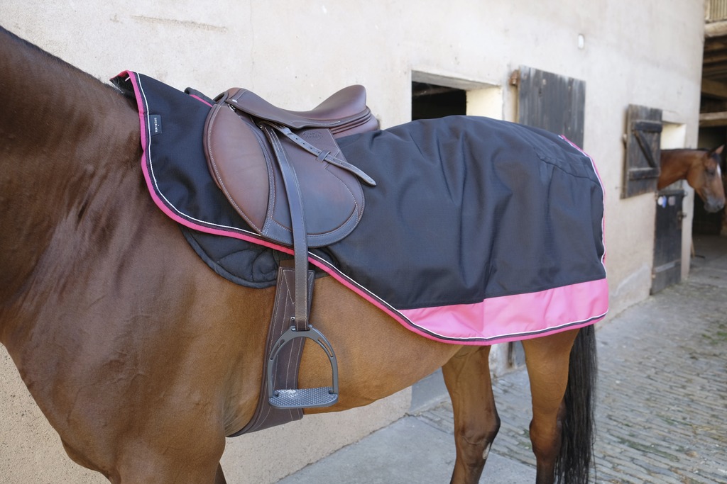 EQUITHÈME "TYREX 1200D", Nierendecke, schwarz/himbeere, anti-pilling Polarfleece, Ausreitdecke