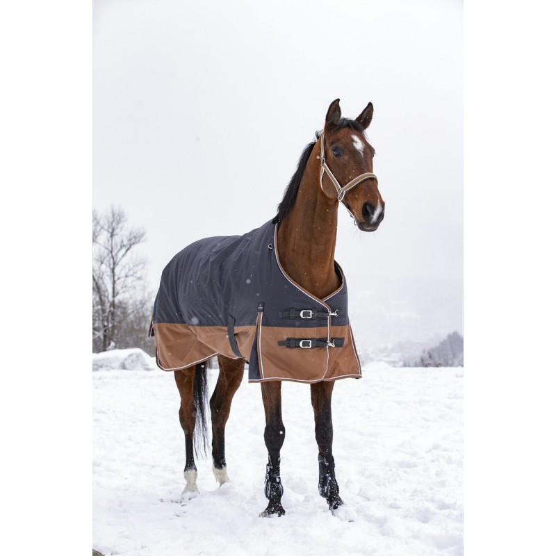 EQUITHÈME TYREX 600D "Aisance" Decke, 300g Füllung, Pferdedecke, grau/braun, Weidedecke
