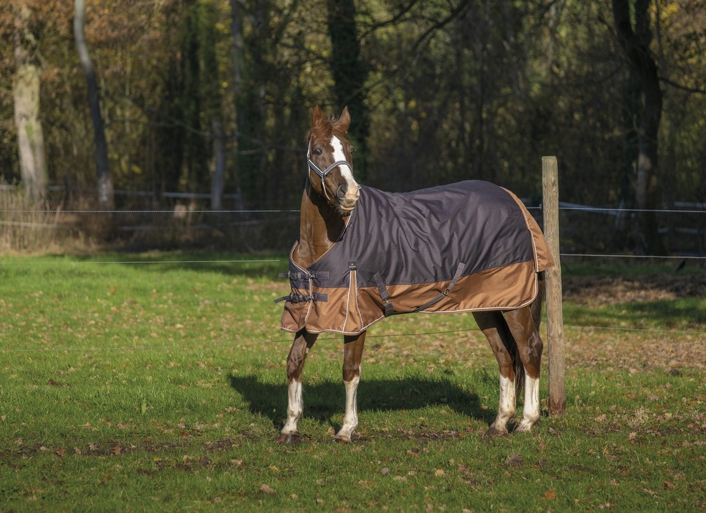 EQUITHÈME TYREX 600D "Aisance" Decke, 300g Füllung, Pferdedecke, grau/braun, Weidedecke