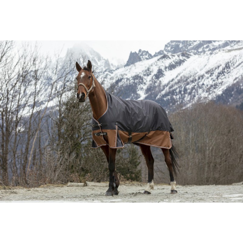 EQUITHÈME TYREX 600D "Aisance" High Neck Weidedecke, 300g Füllung, grau/braun, Pferdedecke