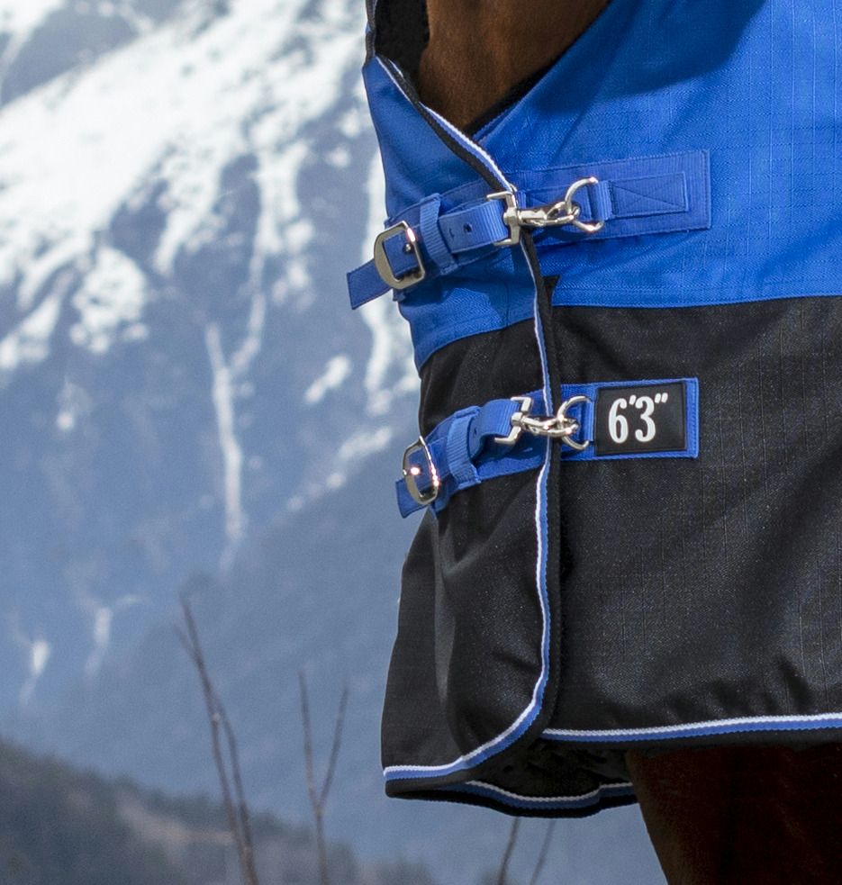 EQUITHÈME TYREX 1200D "Aisance" High Neck Decke, 0g Füllung, Pferdedecke, blau/schwarz, Weidedecke