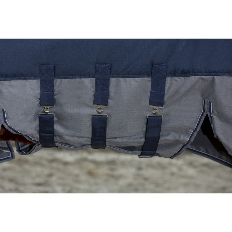 EQUITHÈME "TYREX 600D" Belly Belt Decke, 300g Füllung, Pferdedecke, marineblau/grau, Weidedecke