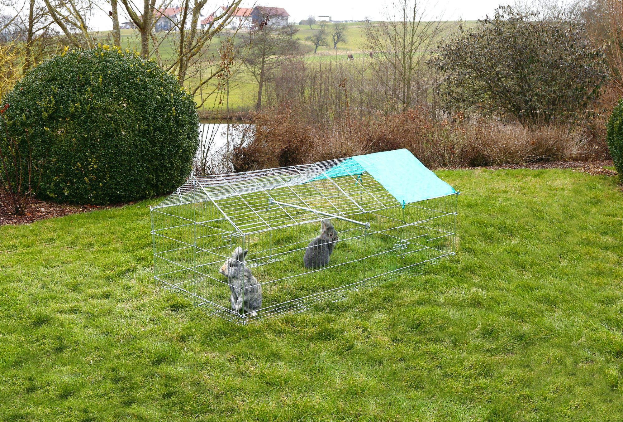 Kerbl Freilaufgehege mit Ausbruchsperre, 180 x 90 x 75 cm, mit Sonnenschutzplane