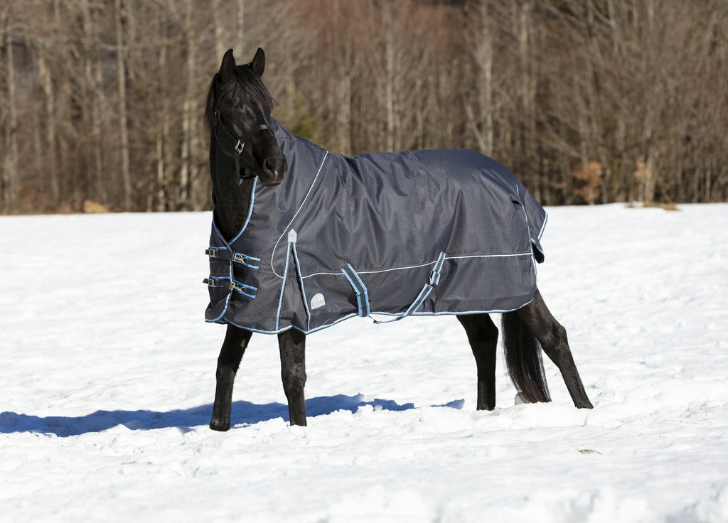 EQUITHÈME "TYREX 1200D" 8000/8000 High-Neck-Decke, 300g Füllung, Pferdedecke, grau/blau, Weidedecke