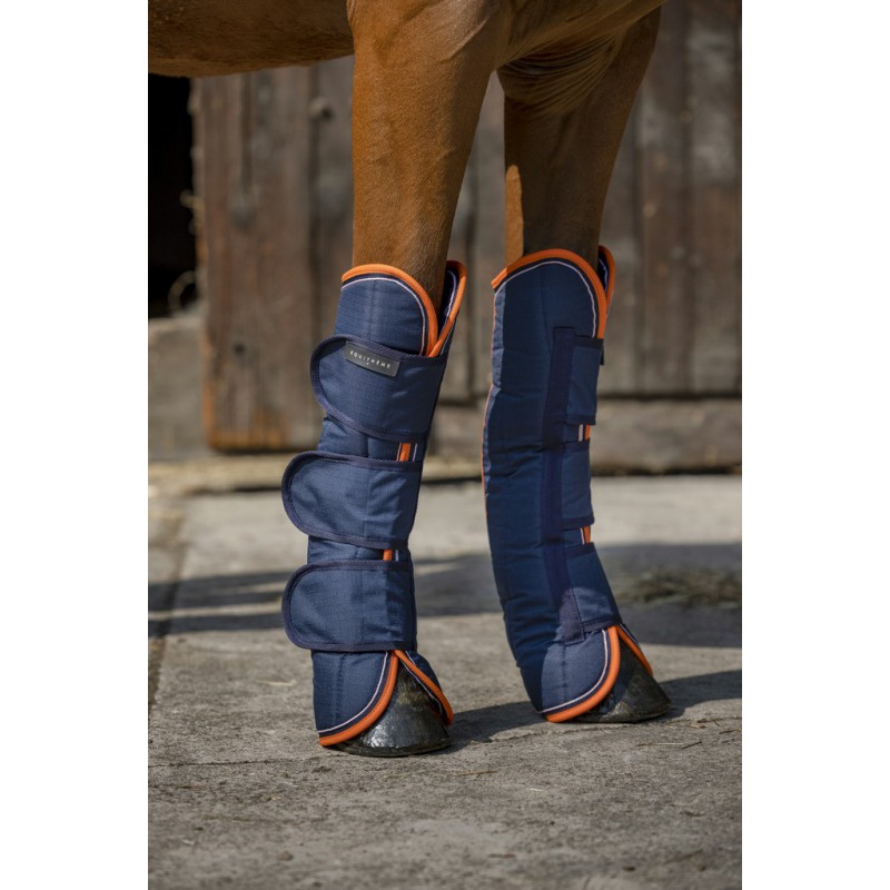 EQUITHÈME "TYREX 600D" Transportgamaschen, marineblau/orange