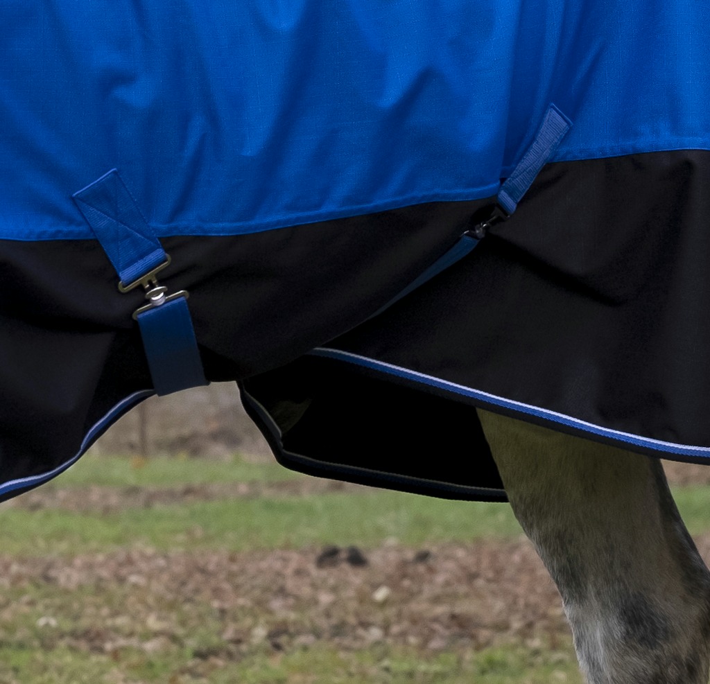 EQUITHÈME TYREX 1200D "Aisance" Decke, 50g Füllung, Pferdedecke, blau/schwarz, Weidedecke